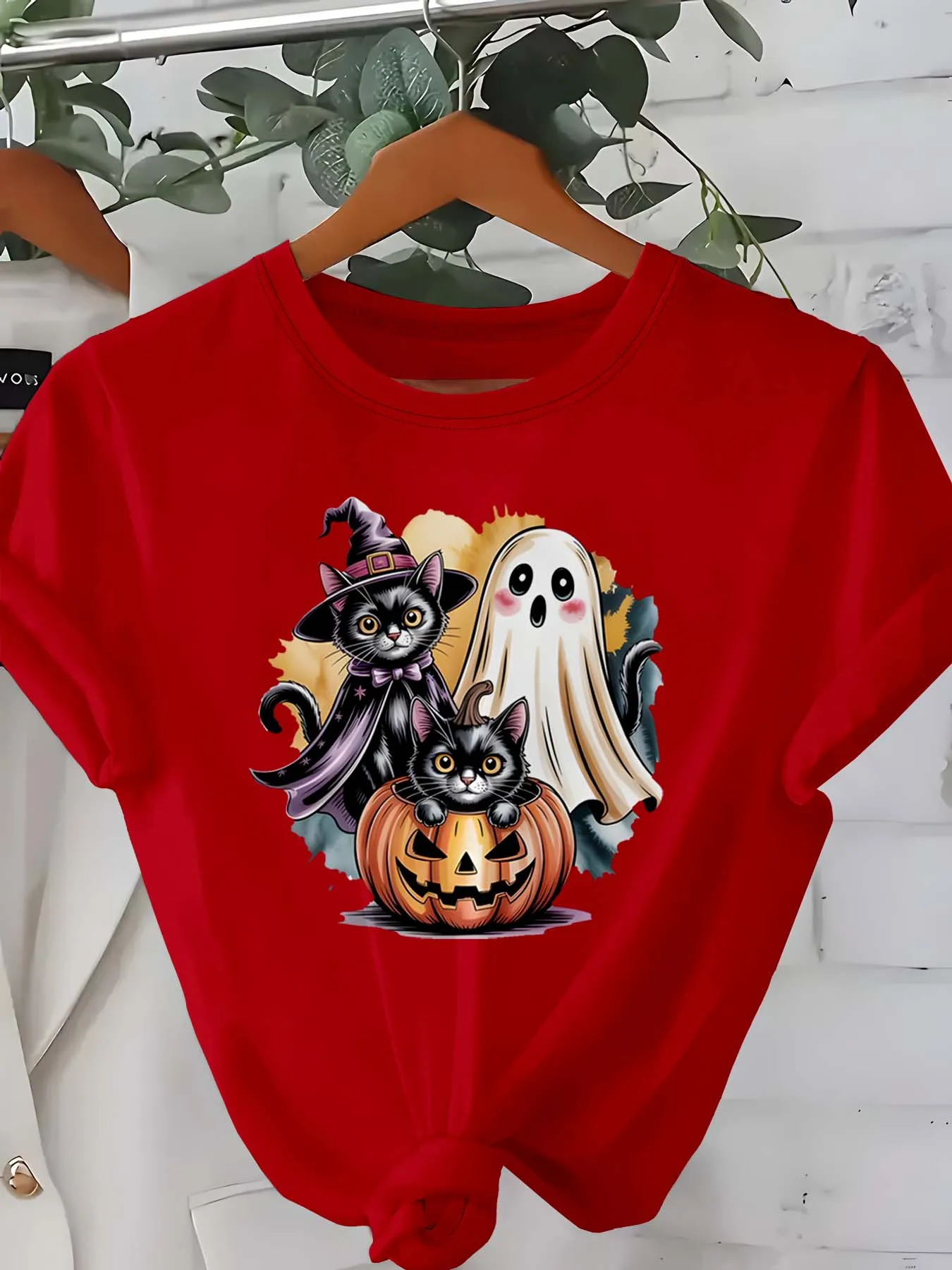 

Плюс размер милый кот ведьма призрак тыква Хэллоуин стиль модный наряд