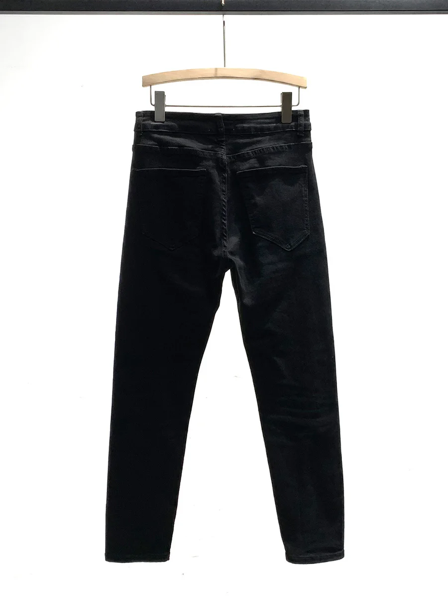 Fashion Heavy Rhinestone Black Jeans for Men 2025 Trendy Casual Stretch Pants High-end Slim Fit Skinny Pants