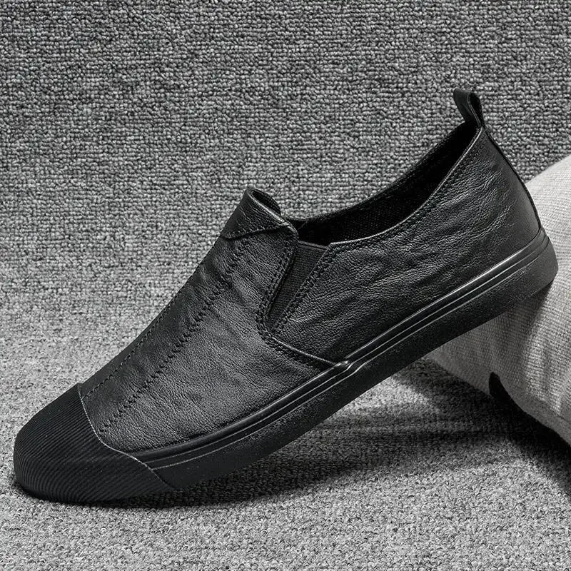 

Men's Leather Shoes New In Slip-on Male Casual Shoe Flat Cowhide Low Price Retro Adults 2024 New Arrivals Elegant Social Pu