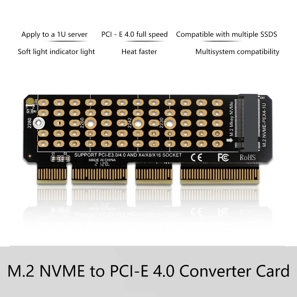M.2 Nvme para Pcie 4.0 Riser Card, Pcie X16 X8 X4 Expansão Mkey, Suporta Servidor 1U