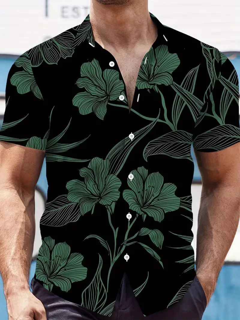 

Men's Mint Green Tropical Floral Print Hawaiian Shirt Short Sleeve Button Down Casual Beach Shirt Vacation Cuban Shirts