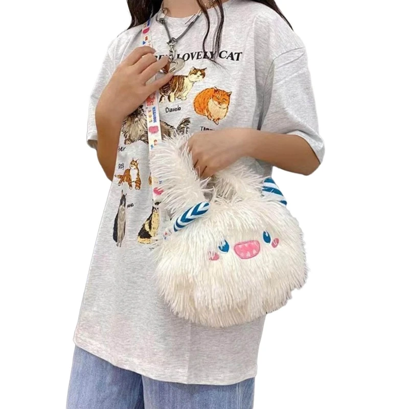 Plush Underarm Bag for Women Ladies Shoulder Bag Purse Cartoon Pattern Handbag Fashionable Bag for Autumn & Winter