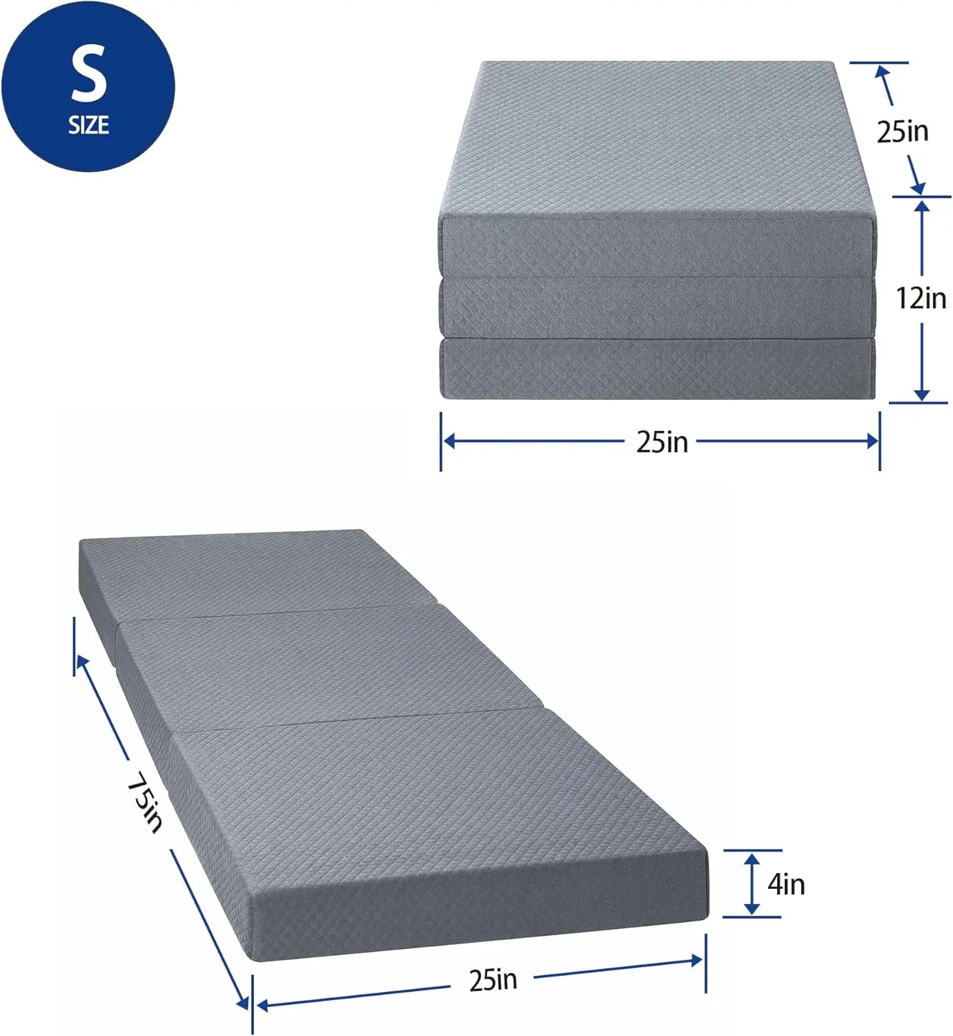 Memory Foam Mattress Topper, 4 Inch Gel Folding Mattress for Camping, Foldable Guest Bed, Washable Cover, CertiPUR-US Certified,