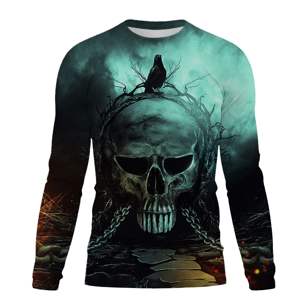 Terror Skull Graphic 3D Print Men's New Crew Neck TShirt Short Sleeve Vintage Casual Fashion Men Street Clothing Sweatshirt Tops