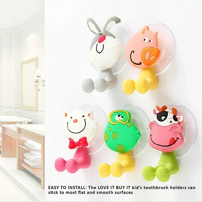 Cartoon Animal Toothbrush Holder, Wall Mounted, Antibacterial Tooth Brush, Storage Rack with Suction Cup, Bathroom Organizer, 1P