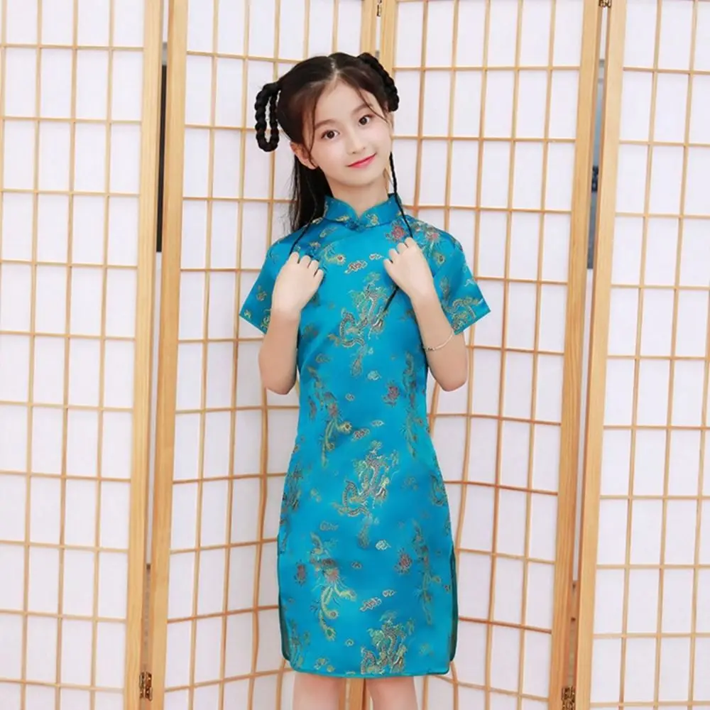 Girl Gift Silk Autumn Comfortable Niche Design Girls Cheongsam Girls Skirt  Traditional Dress Qipao Chinese Style Dress