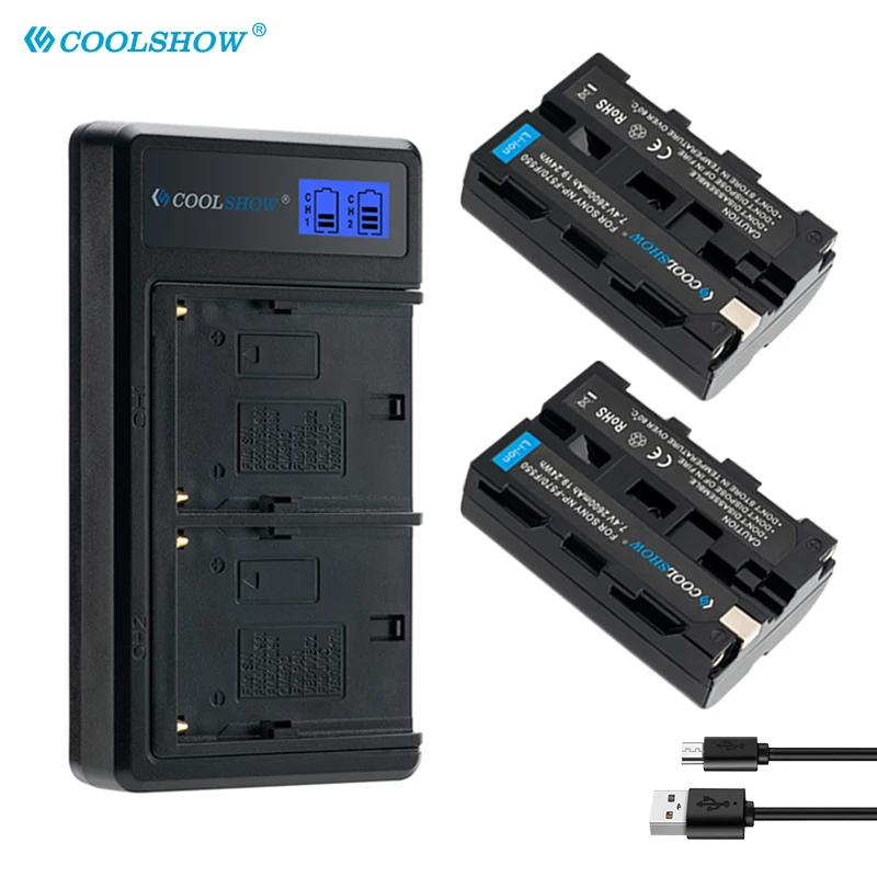 COOLSHOW NP-F550 NP-F750 Battery 2600mah for Sony NP F570 F750 F970 F330 F530 F550 YONGNUO Camera Lights Battery Charger