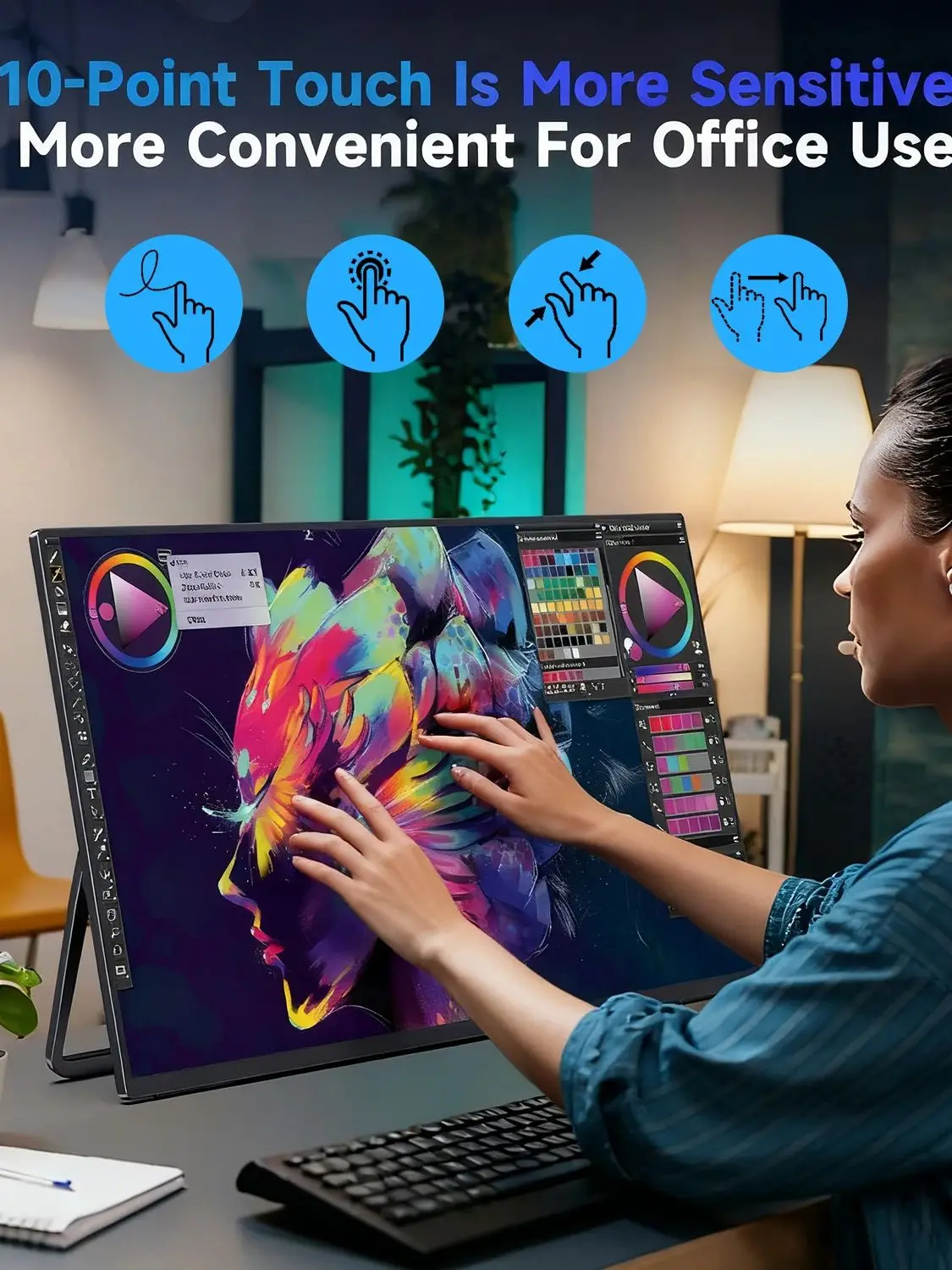 UPERFECT 24,5 "2K 165HZ Touchscreen tragbarer Gaming Monitor 1MS Touch Display mit FreeSync HDR VESA Typ-C HDMI zweiter Bildschirm für Telefon Laptop Mac Spielkonsole eingebauter 180 ° verstellbarer