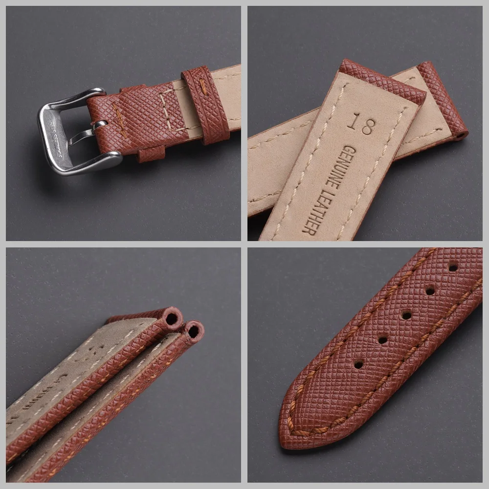 EACHE Saffiano Leather Watch Strap Checkered Cross Pattern Watchband 18mm 20mm Watchstrap Red Pink Blue Black Orange