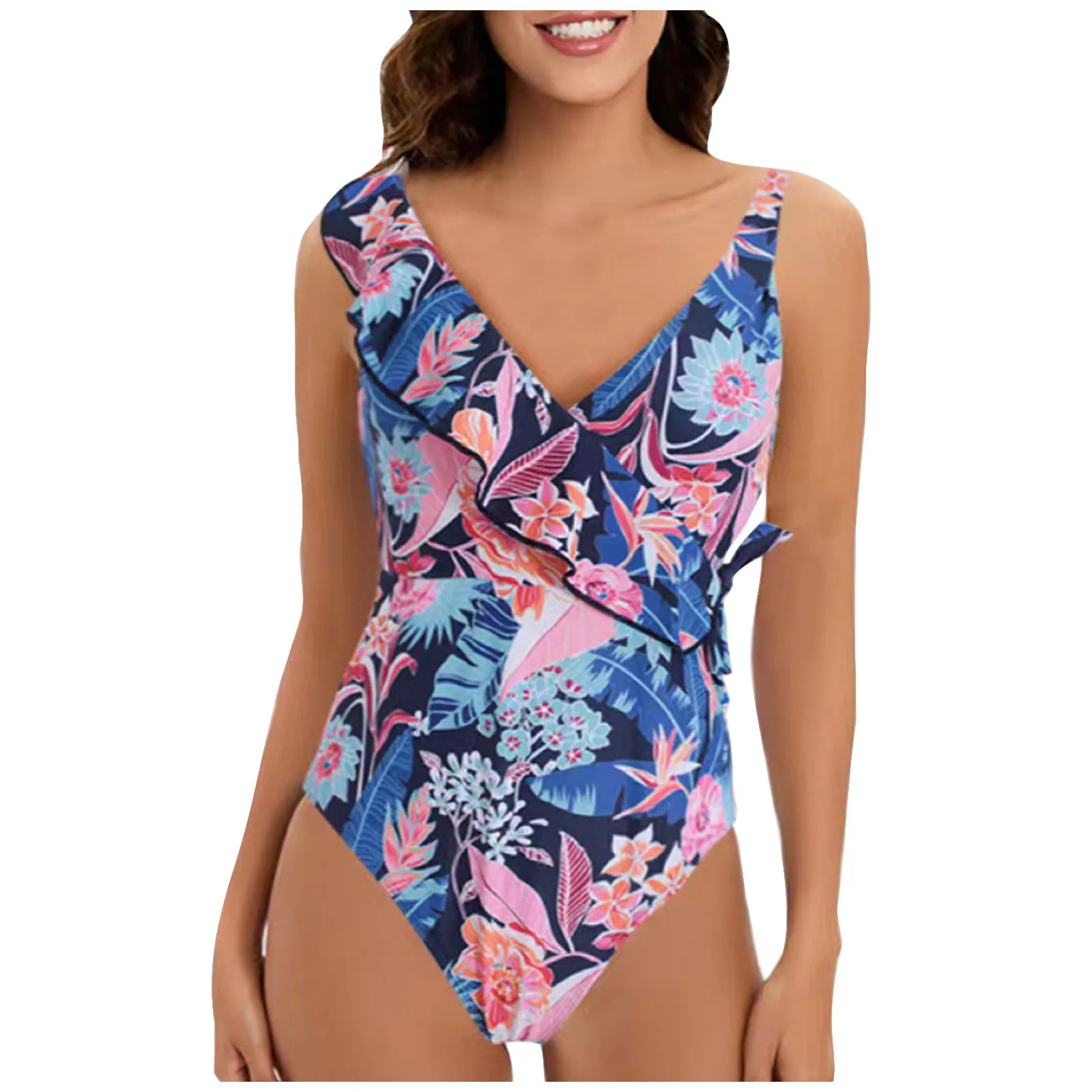 Colorful Print Swimwear Female Ruffled One-Piece Swimsuit For Women Backless Bodysuits Slimming Monokini Summer Beachwear