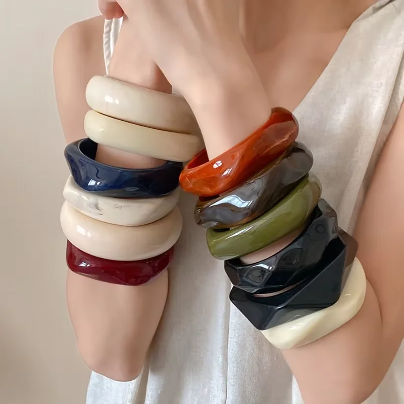 Multi-style Twisted Irregular Acrylic Bangles for Women Girl Geometric Square Wide Bracelet Couple Jewelry Accessories Gifts