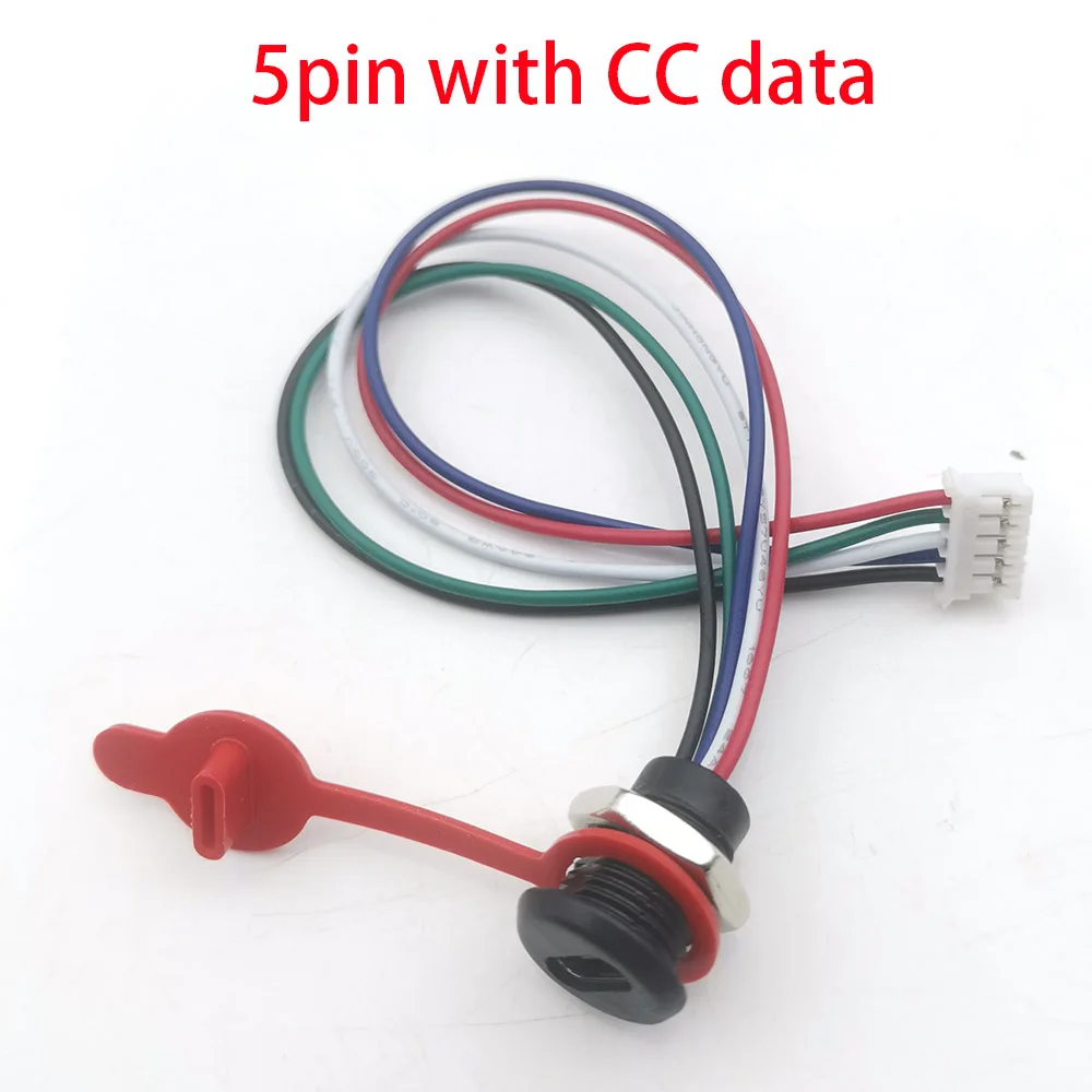 

5pin USB C Connector Type-C Waterproof with PH 2.0 nut locking plate Female TPC High Current Fast Charging jack with cc pin