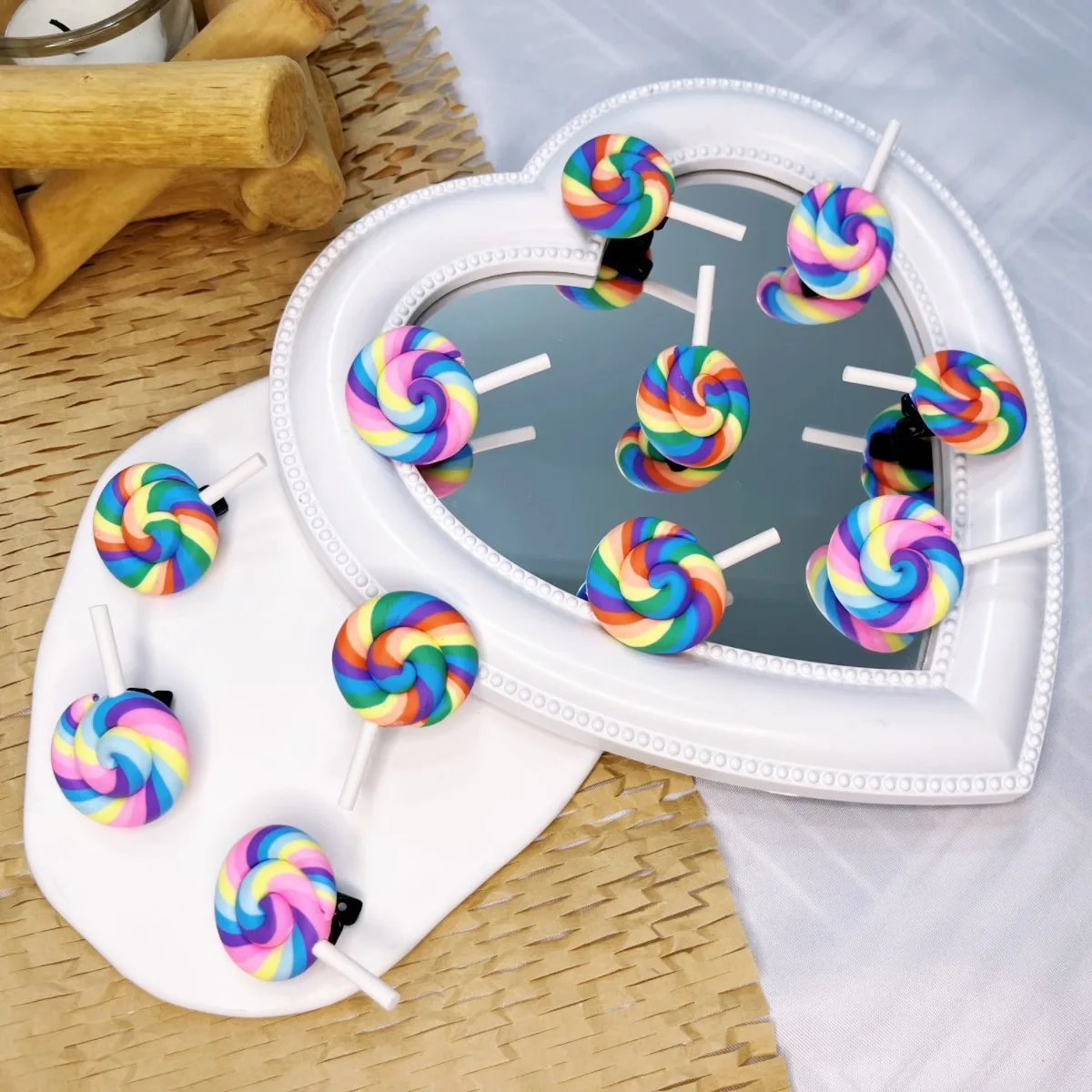 Simulation Rainbow Lollipop Hair Clips Candy Color Cute Teenage Girl Side Bangs Clip student headwear Women Girl Jewelry Gifts