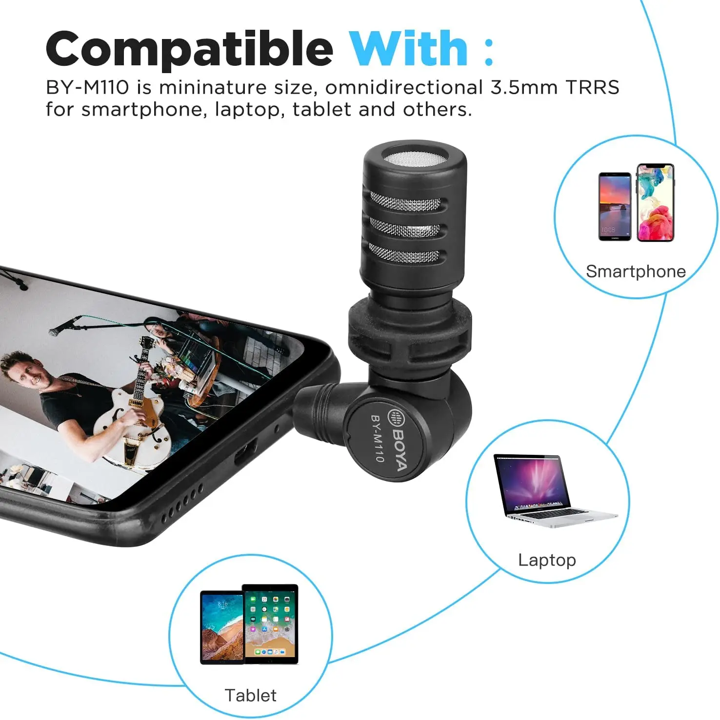 BOYA-Mini micrófono de condensador para BY-M100, micrófono inalámbrico USB para PC, iPhone, Android, cámaras DSLRs, Streaming, grabación de Youtube