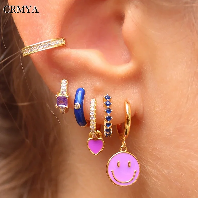 

CRMYA Gold color Hoop Earrings For Women Colorful Zircon Dripping Oil Piercing Women's Earrings 2022 Jewelry Wholesale