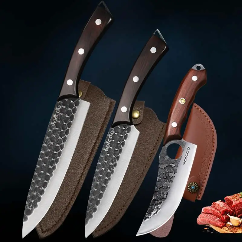 3PCS Stainless Steel Knife Set Professional Sharp Kitchen Knives Forged High Qua