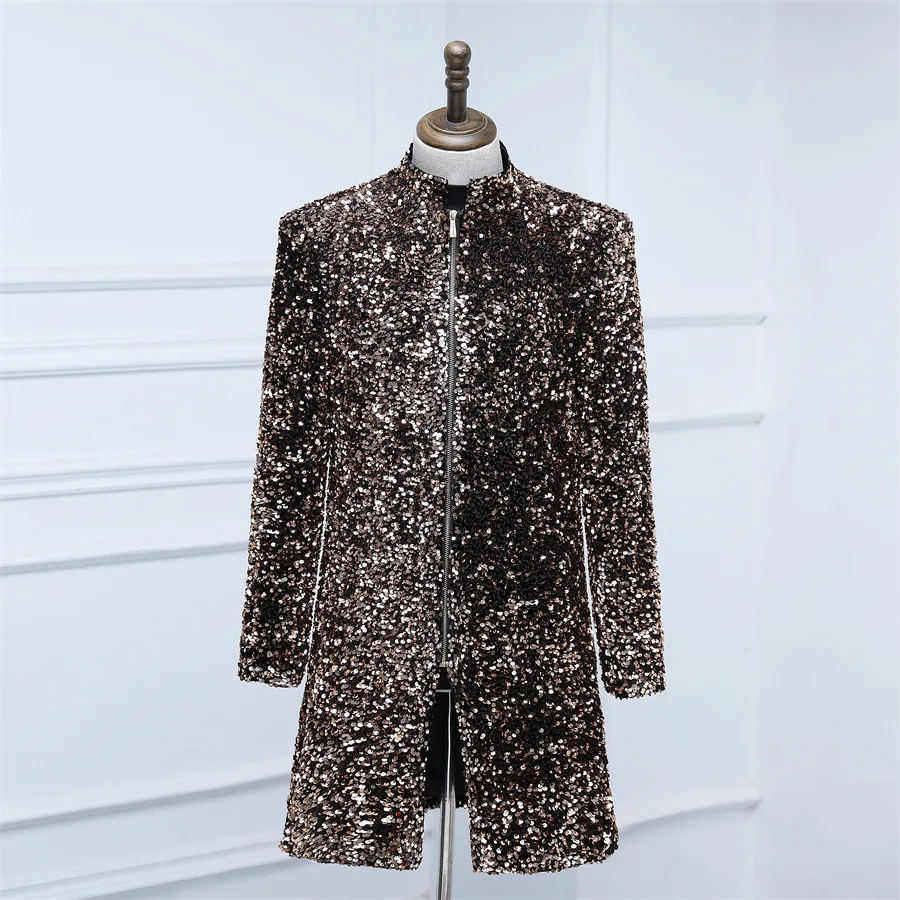 Fashion Velvet Sequin Men Suit Coat Evening Banquet Shiny Slim Fit Jacket 1 Piece Stage Performance Stylish Classic Costumes