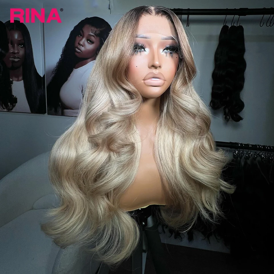 Ombre Blonde Color Human Hair Wigs Body Wave 13x6 Lace Front Wig 180% Density Pre Plucked Blonde Body Wave Wigs For Black Women