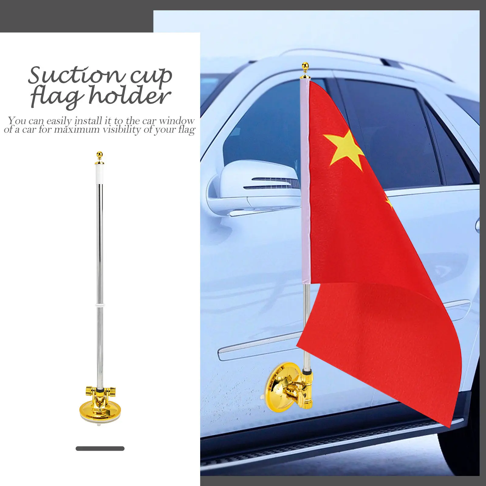 Nail Free Flagpole with Strong Suction Cup for Car Flag Mount Easy Installation Maximum Visibility Flag Bracket for Vehicle