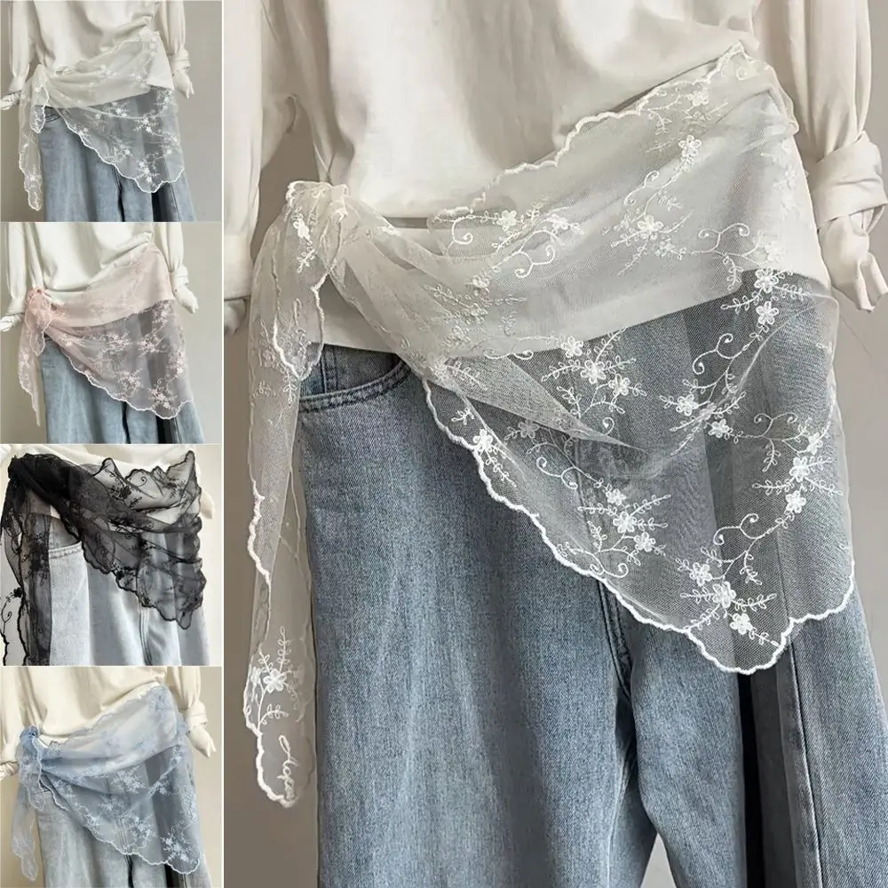 

Модный женский пояс с цветочной вышивкой и кружевом, универсальный корейский треугольный шарф-пояс, декоративный аксессуар для талии женских брюк