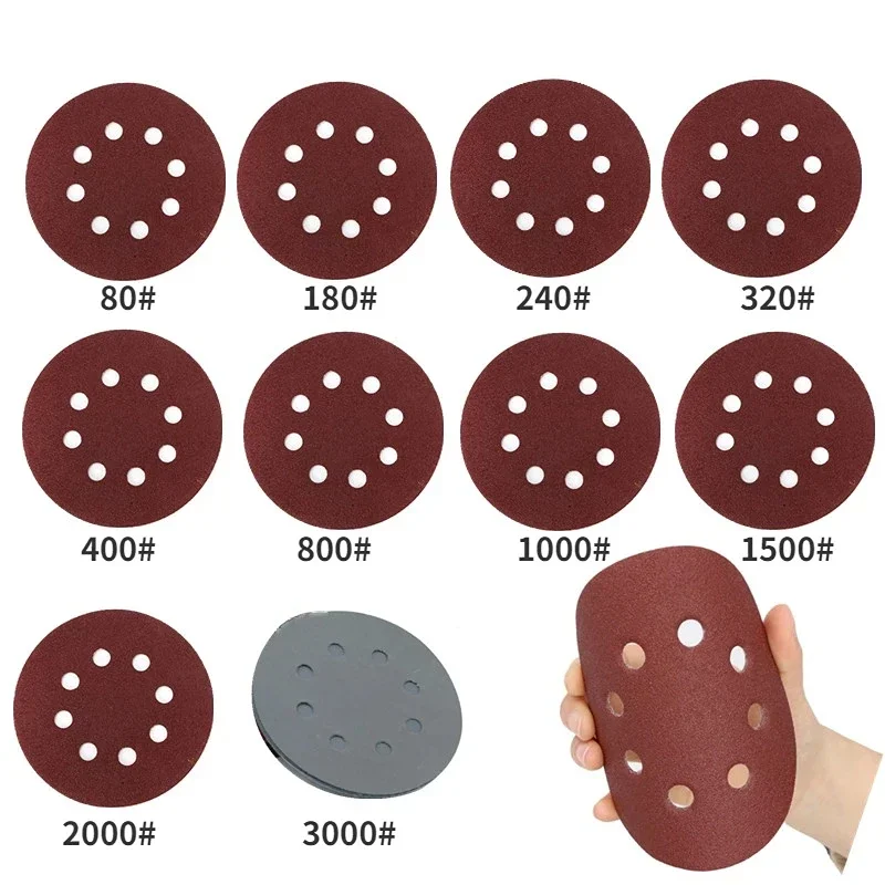 

50/100pcs 125mm 8 Hole Round Shape Sanding Discs Hook Loop Sanding Paper Buffing Sheet Sandpaper 8 Hole Sander Polishing Pad