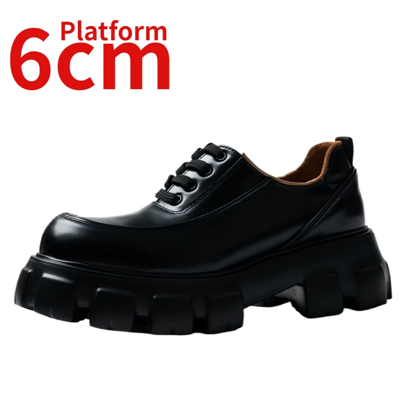 

Derby Shoes for Men's High-end Feel Inside and Outside Made of Full Leather Both 6cm Height Increasing Thick Platform Shoes Male