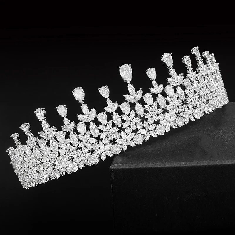 Jade Angel Luxury Cubic Zirconia Tiaras And Crowns Stylish Chic White Gold Plated Brass Brides Tiaras And Headdresses for Women