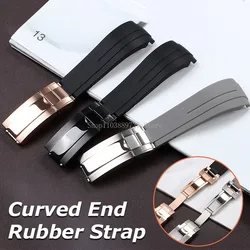 Men Women Silicone Watch Straps 20mm Curved Rubber Watchband Folding Buckle Bracelets Waterproof Wristband for Rolex Water Ghost