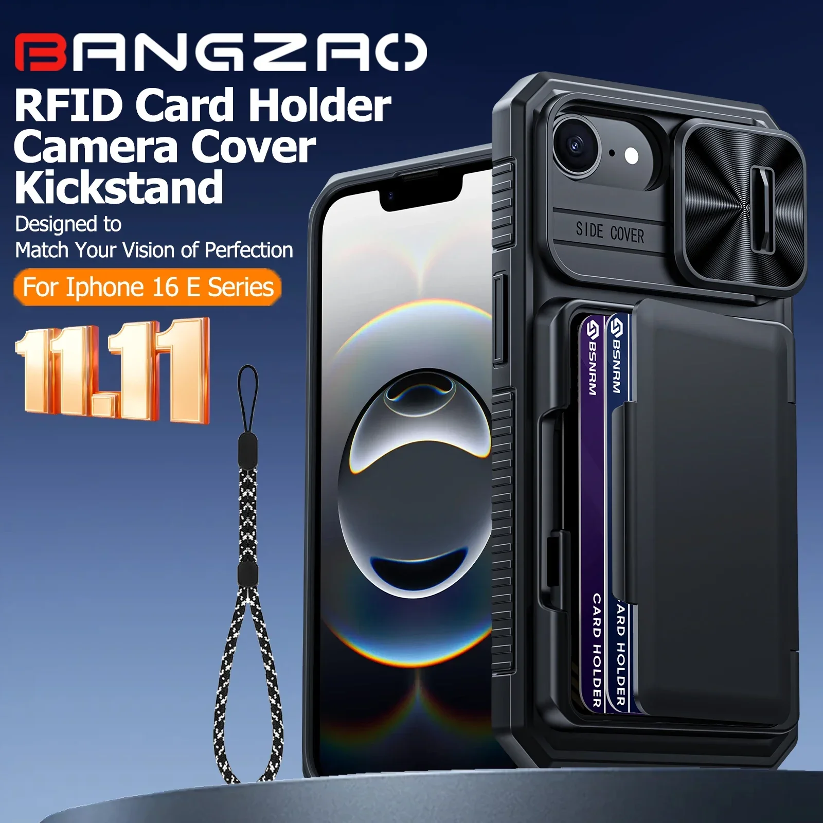 

Глобальный карнавальный фестиваль, чехол для iPhone 16E, держатель для карт, чехол для камеры, удерживаемый противоударный защитный чехол для телефона - черный