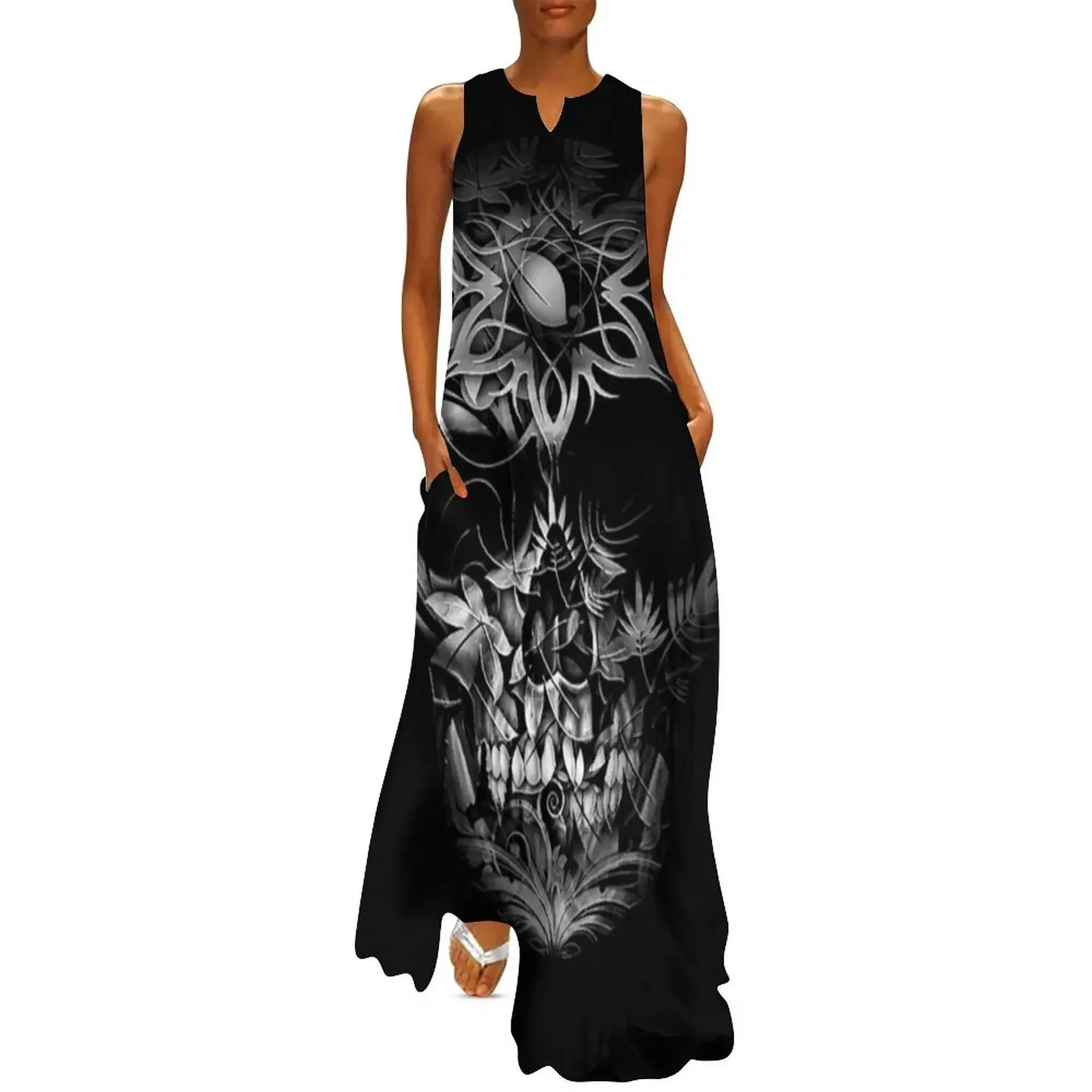 

Chrome Flowers Skull Design Long Dress wedding dresses for woman Cocktail of dresses