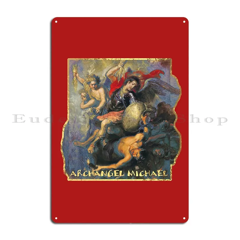 Archangel Michael Defeating Demons Metal Signs Wall Cave Pub Custom Plates Pub Tin Sign Poster