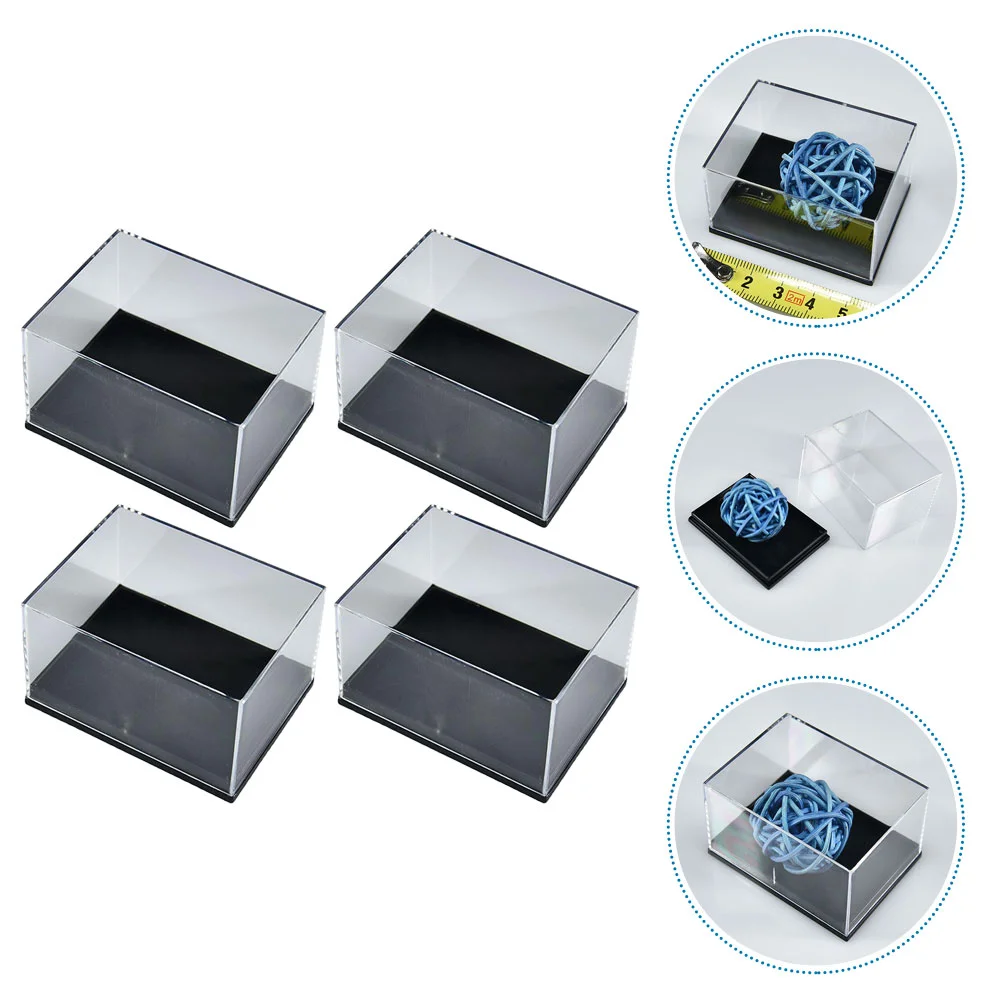 4 Pcs Transparent Display Case Cabinet Shell Mineral Specimen Boxes Plastic Holder Container Storage Small Man Jewelry Tray