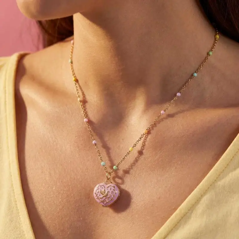 Pink Gold Opening Closing Phase Box Necklace Ring For Girls Fashion Sweet Cute Interesting Heart Pentagram Necklace Accessory