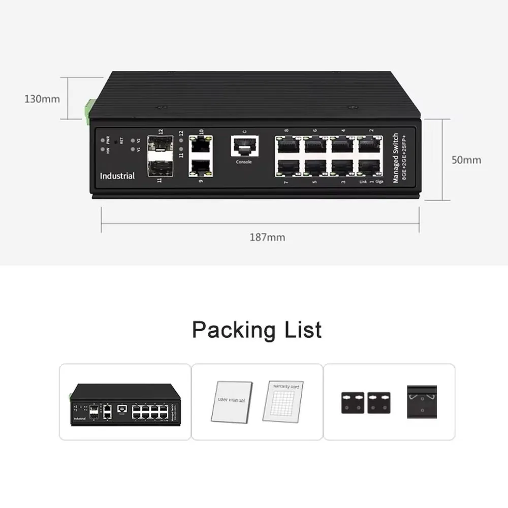 Industrial DIN-Rail 8-Port Gigabit L3 Managed Switch, 2x10G SFP Uplink, 90W PoE view 2