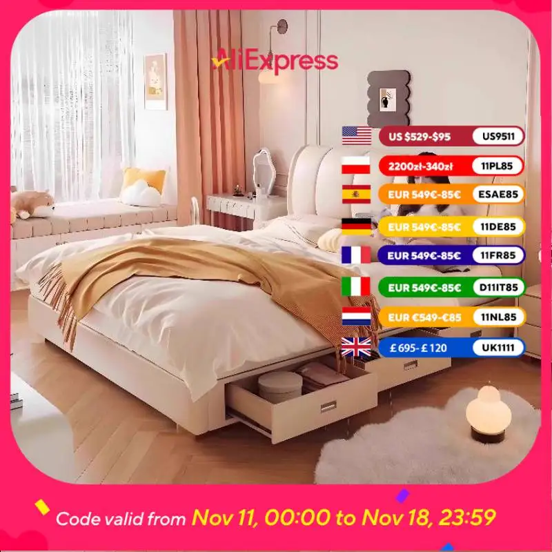 

Large Headboard Double Bed Space Organizer Italian High King Size Double Bed Full Size Storage Cama Dobravel Furniture Home