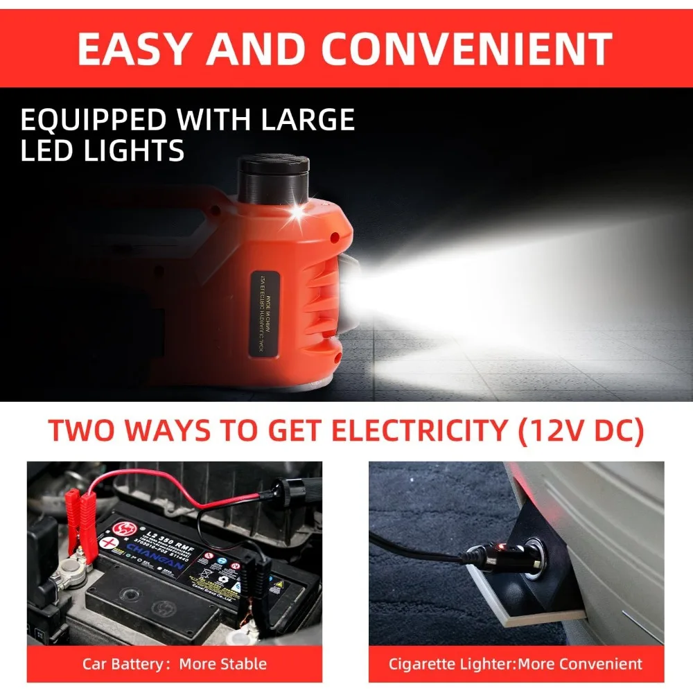 طقم جاك سيارة هيدروليكي كهربائي 5 طن 12 فولت محمول مع نطاق رفع 17.7 بوصة ومضخة نفخ الإطارات للمركبات المختلفة