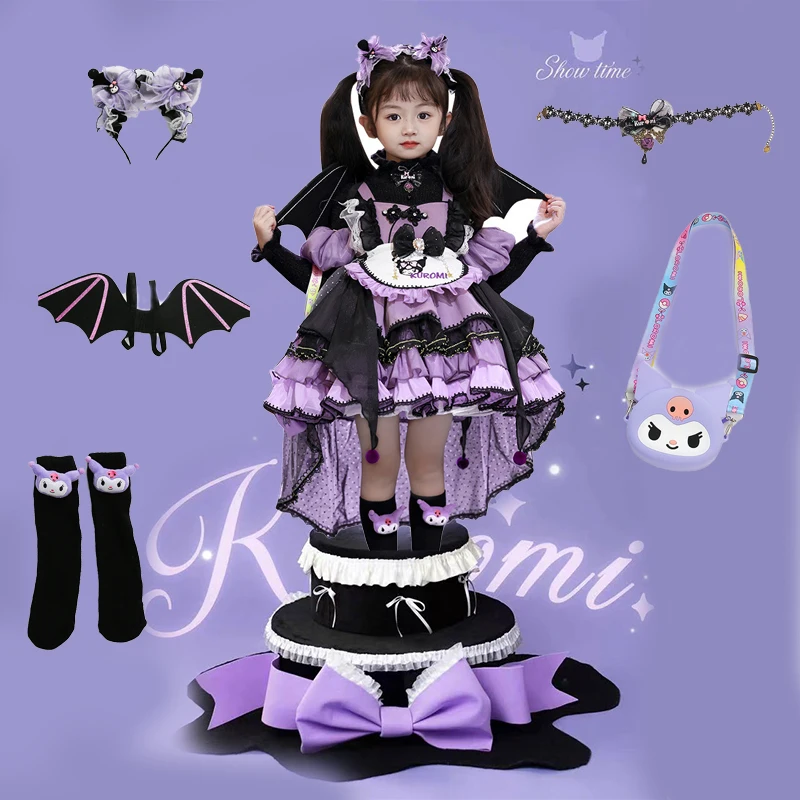 

Детское платье принцессы в стиле Лолита Kuromi Kawaii для девочек, весенне-осеннее, новое, милое, для вечеринок, костюм на Хэллоуин, подарок