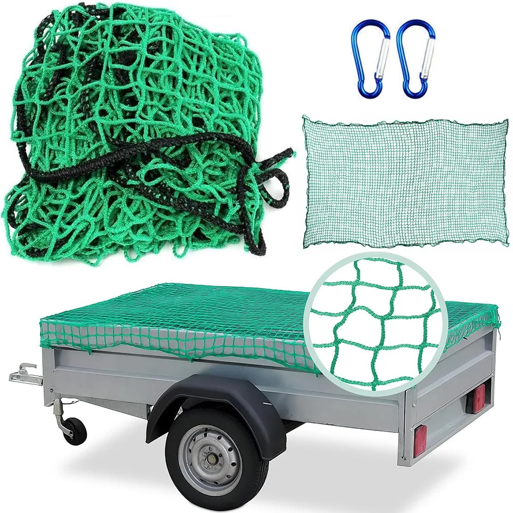 Filet de chargement pour remorque 3 x 4 m, filet robuste pour remorques, conception durable, couverture en maille professionnelle anti-chute, fixation facile avec 2 crochets