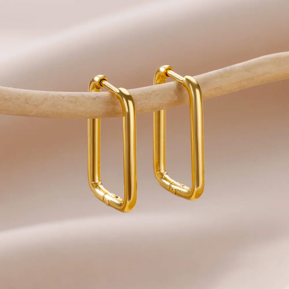 5 Style Stainless Steel U Shape Earrings For Women Men Gold Color Rectangular Hoop Earrings Waterproof Jewelry Gift pendientes