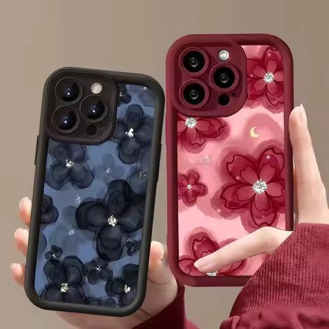Diamond Floral Design Silicone Phone Case For Samsung Galaxy S25 S24 S23 S22 S21 S20 Ultra Plus FE A15 A35 A54 A55 Cover