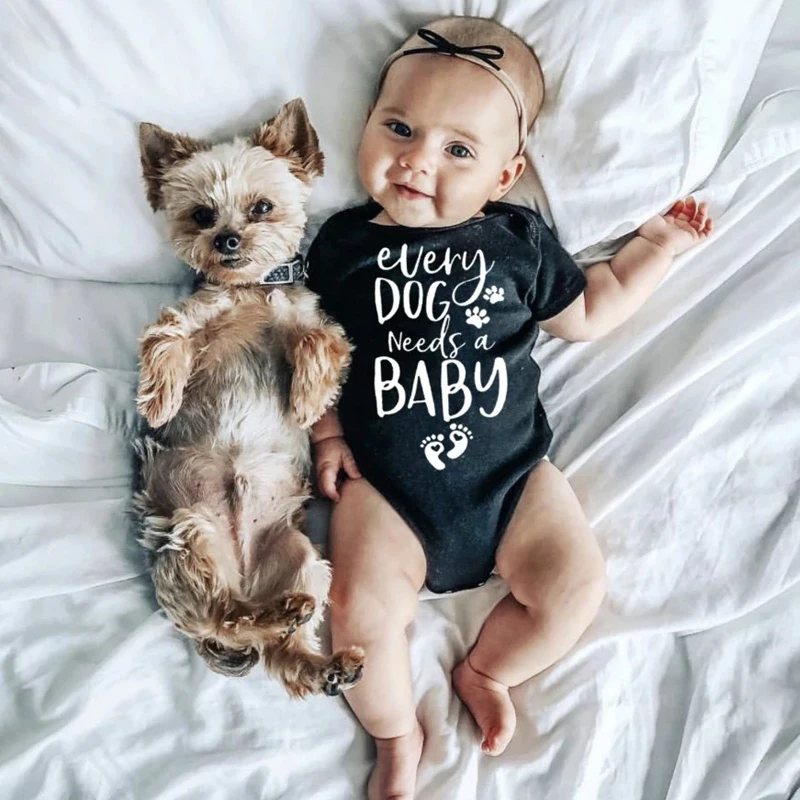 

Every Dog Needs A Baby Print Funny Baby Romper Cotton Boys Girls Bodysuits Short Sleeve Jumpsuits Newborn Baby Clothes