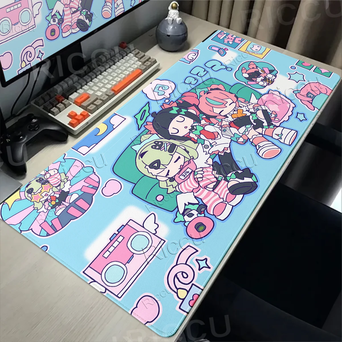 Kawaii Großes Erweitertes Mauspad mit Engel-Muster, Anime-Mädchen Zenless Zone Zero, Rutschfester Teppich, Spiel-Tastaturunterlage mit Verstärktem Rand