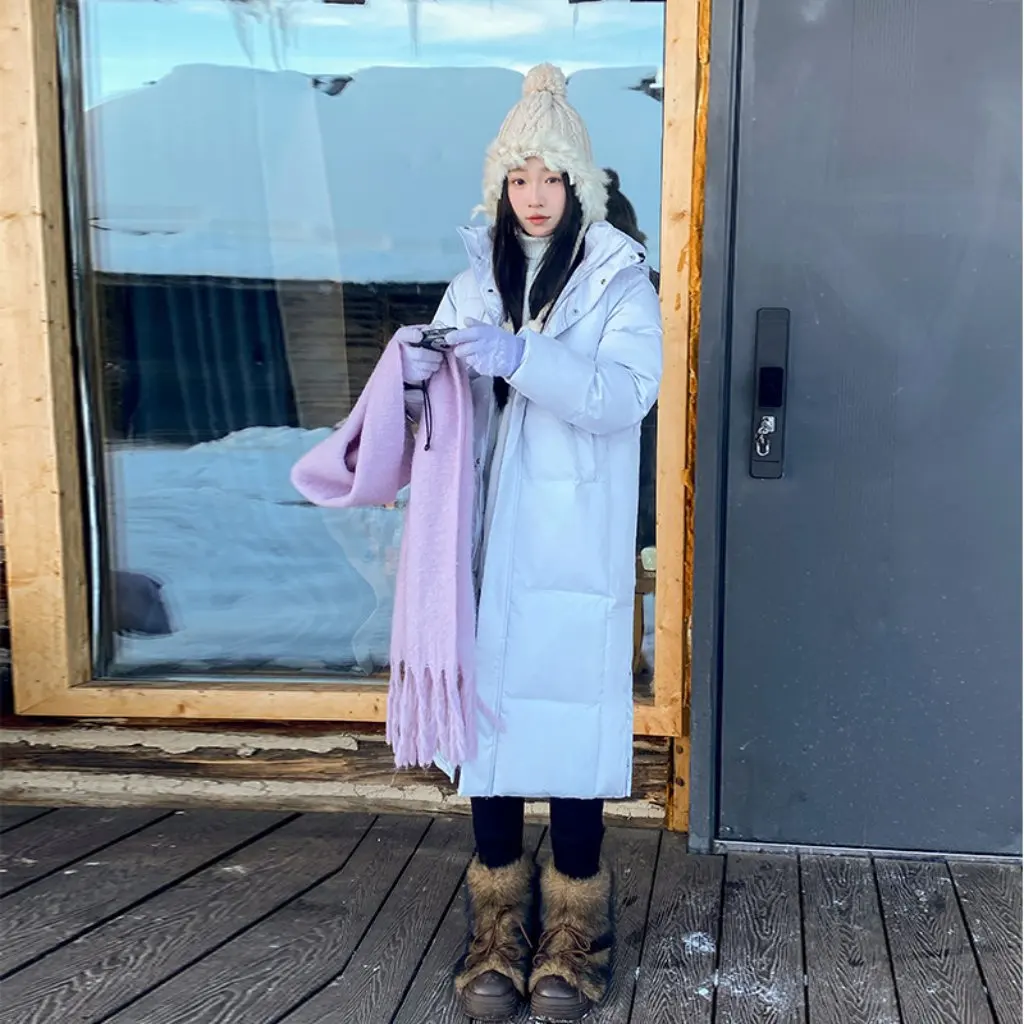 

Fashionable Long Over-Knee Couple Style Down Cotton Jacket Women Plus Size Loose Thickened Outerwear for