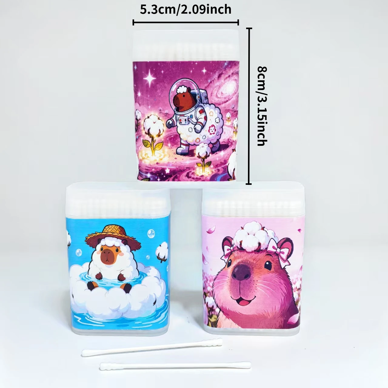 300pcs creative cotton capybara-shaped cotton swabs, round screw, fine shaft, double-headed cotton swabs