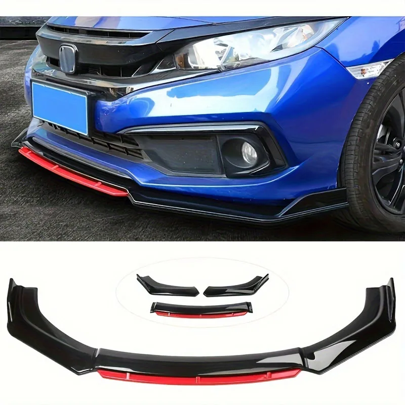 Car front bumper modified with anti-collision decoration and red decoration - polished Abs, suitable for sedans and hatchbacks