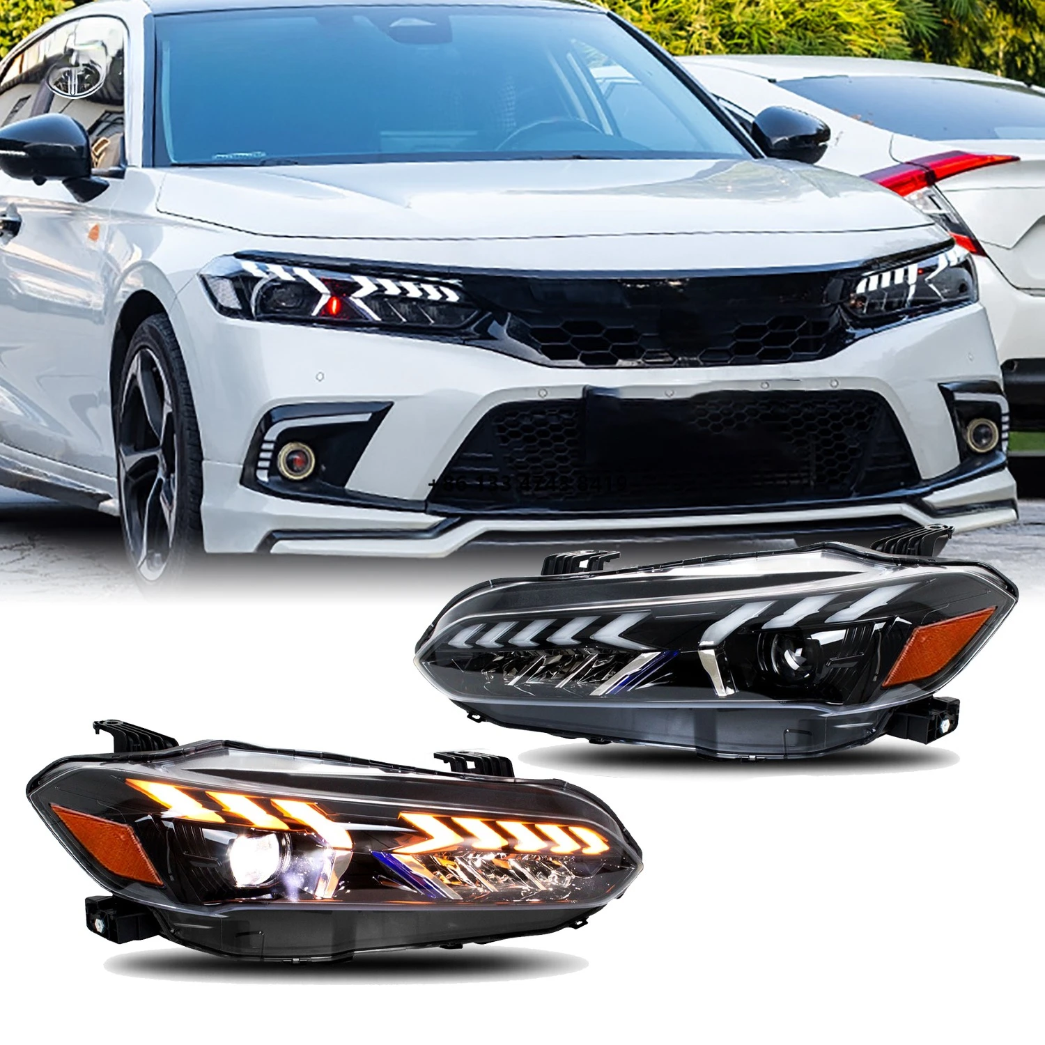 LED car headlight assembly 2022-2026 with decorative lights start blue animated headlights for   11th generation