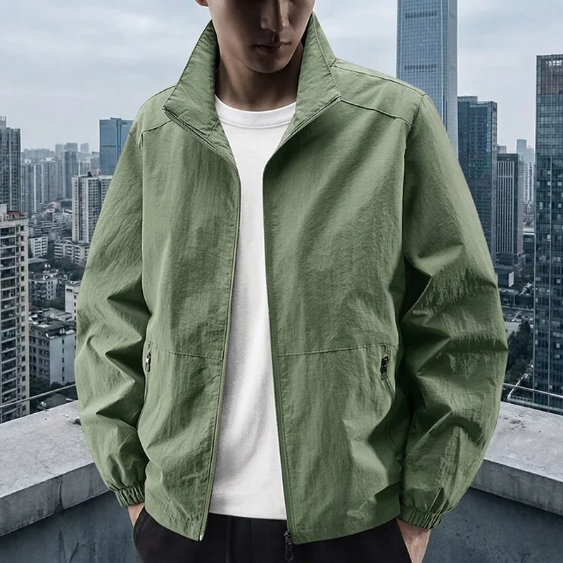 Herren Stehkragen-Jacke Frühling Atmungsaktiv Leicht Knitterfrei Windbreaker Outdoor Sport Freizeit Schnelltrocknende Arbeitsjacken – Detail 7