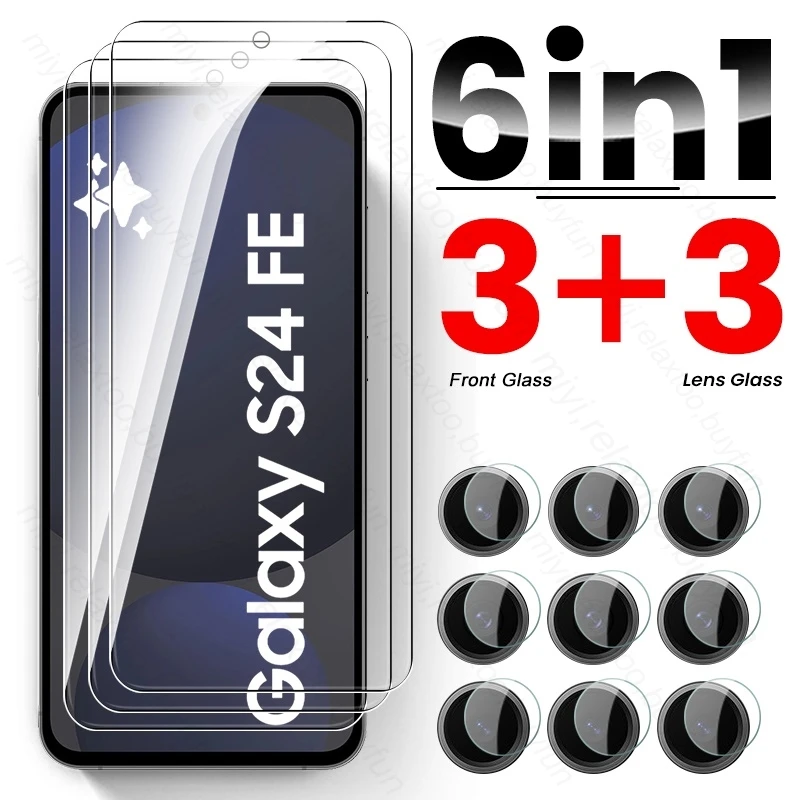 S24FE 6In1 Tempered Glass Screen Protector Cover for Samsung Galaxy S24 FE 5G Camera Protectivea Glass SamsungS24FE GalaxyS24FE