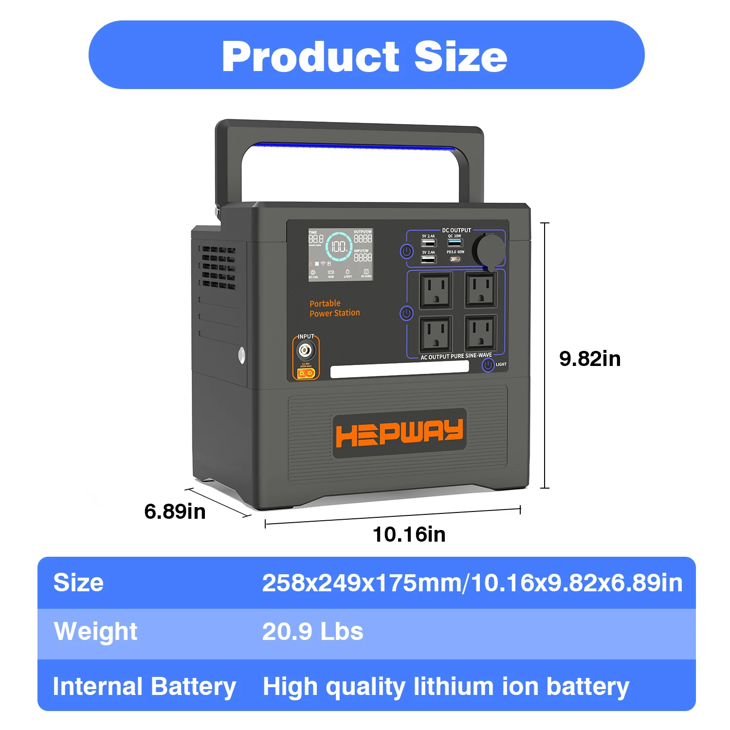 HEPWAY Portable Power Station 1300W 1154Wh Lithium Battery W/4 120V AC Outlet Solar Generator Power Bank for Camping RVs CPAP