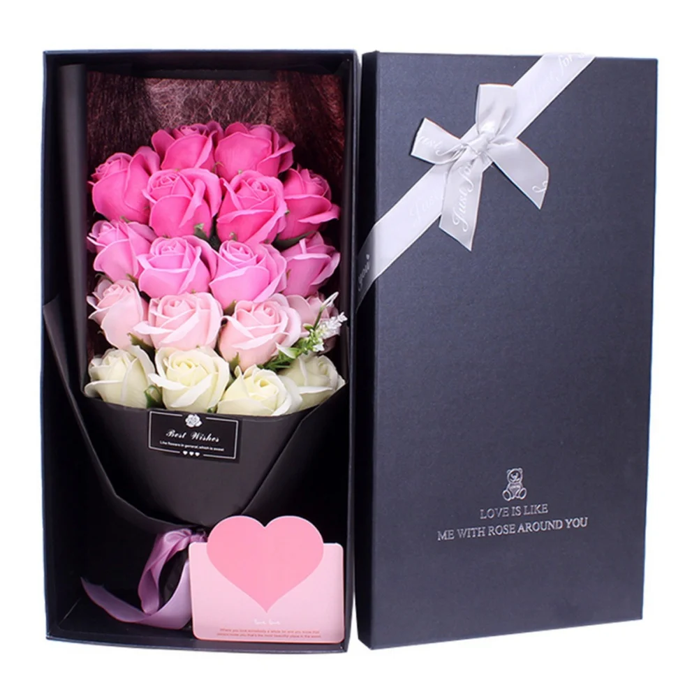 18pcs Artificial Soap Flower Rose Bouquet Gift Box for Girlfriend Mother Christmas Valentine's Day Birthday Wedding Gift